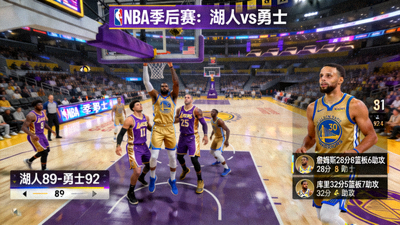 NBA季后赛湖人对阵勇士比赛直播画面